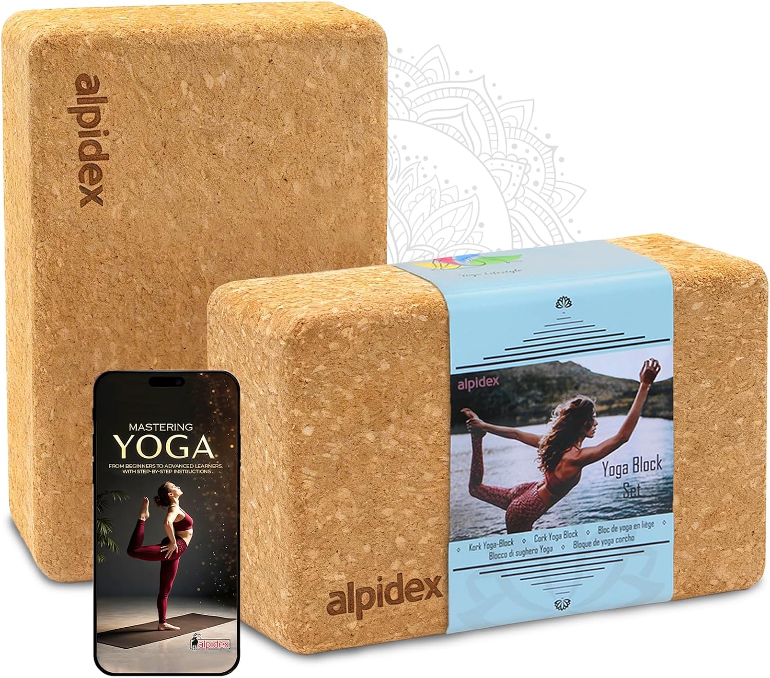 ALPIDEX natural cork yoga blocks supplied as a pair