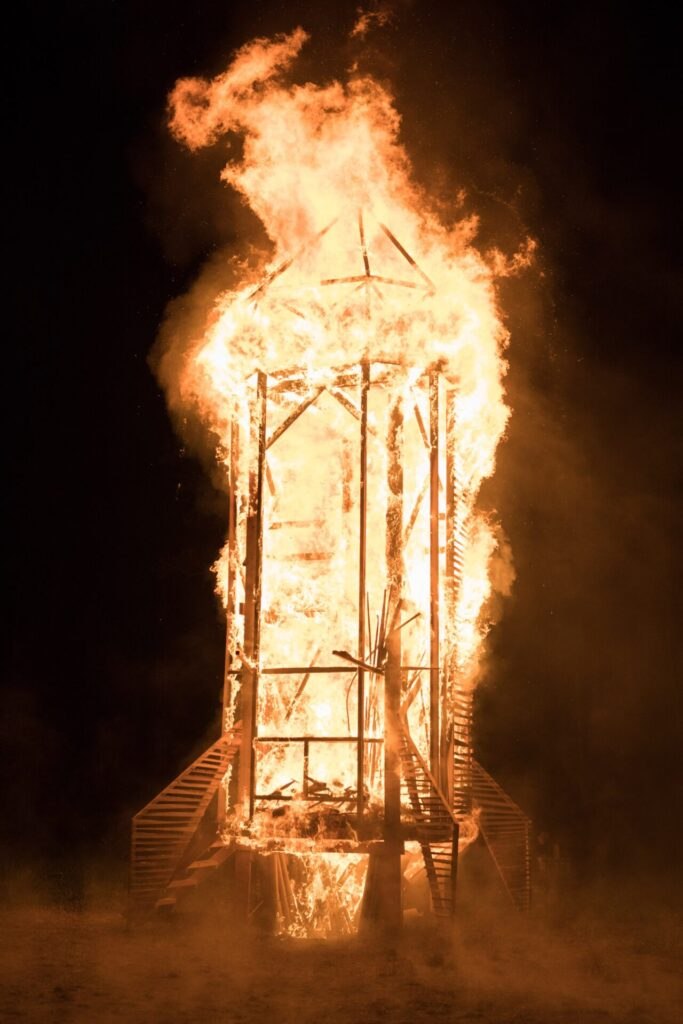 An effigy burns at Amber Burn, Lithuania, in 2023.