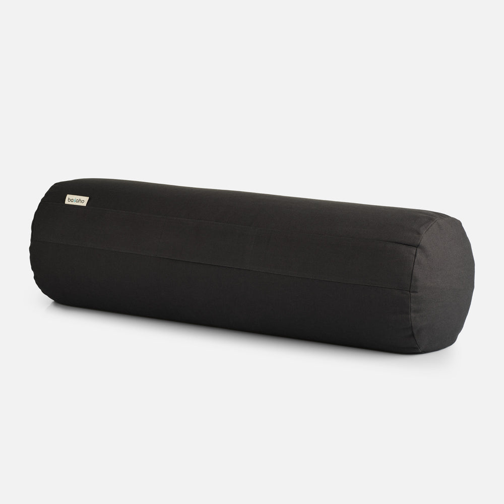 basaho round buckwheat yoga bolster in Zen Black
