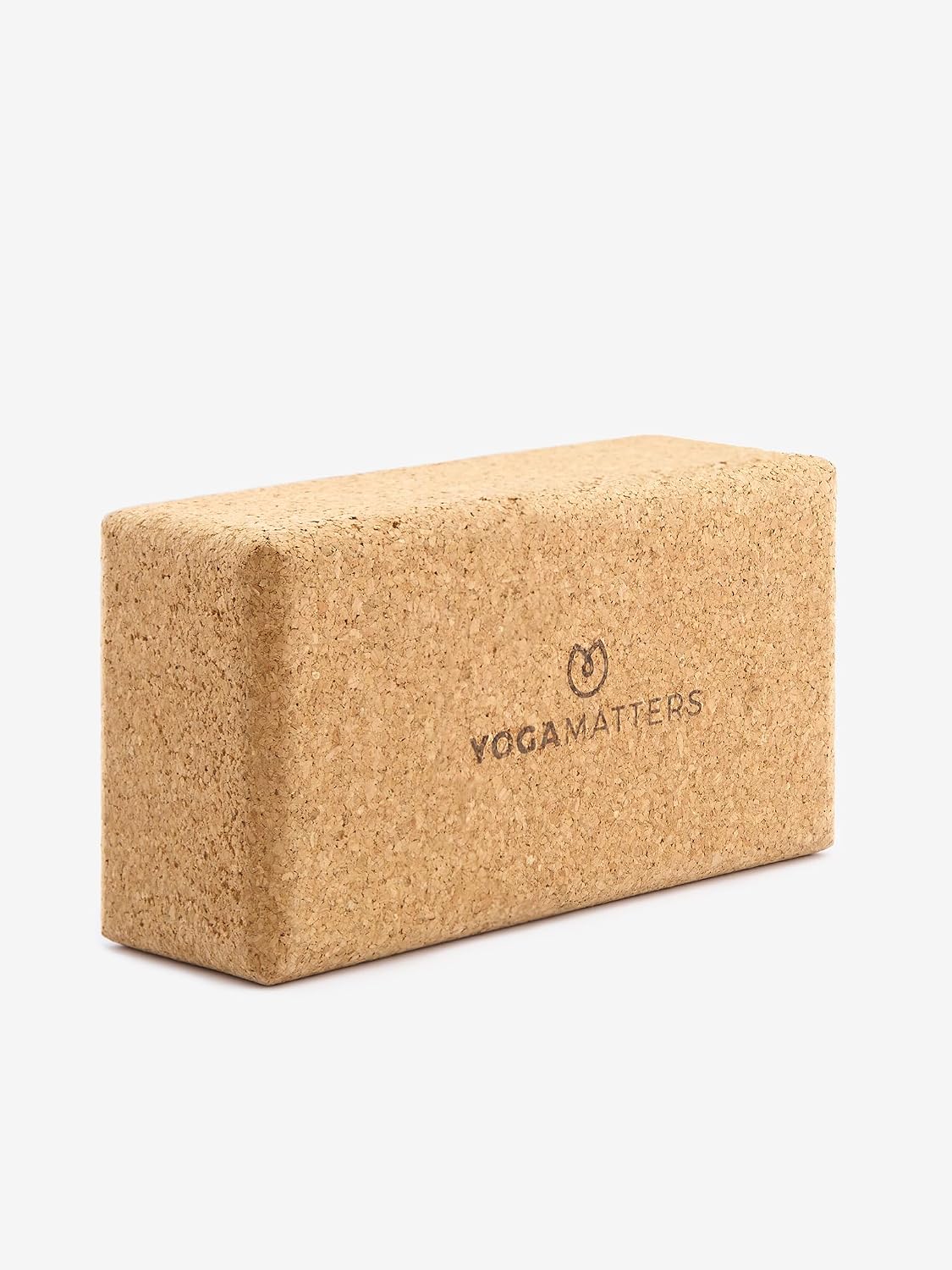 Single Yogamatters cork yoga brick with its branded side