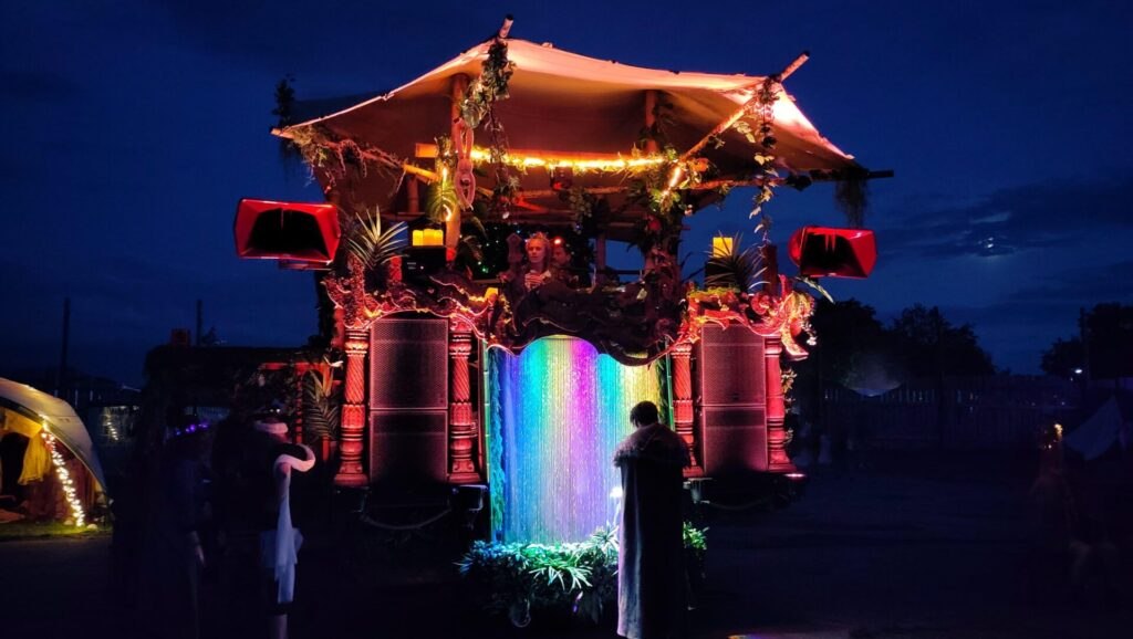 The illuminated MOGLI art car at Kiez Burn, Germany, in 2025.