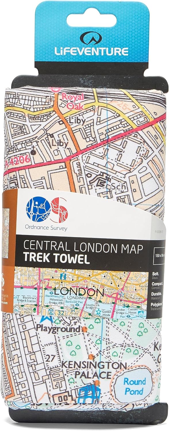 Lifeventure SoftFibre Central London Ordnance Survey map towel in its packaging
