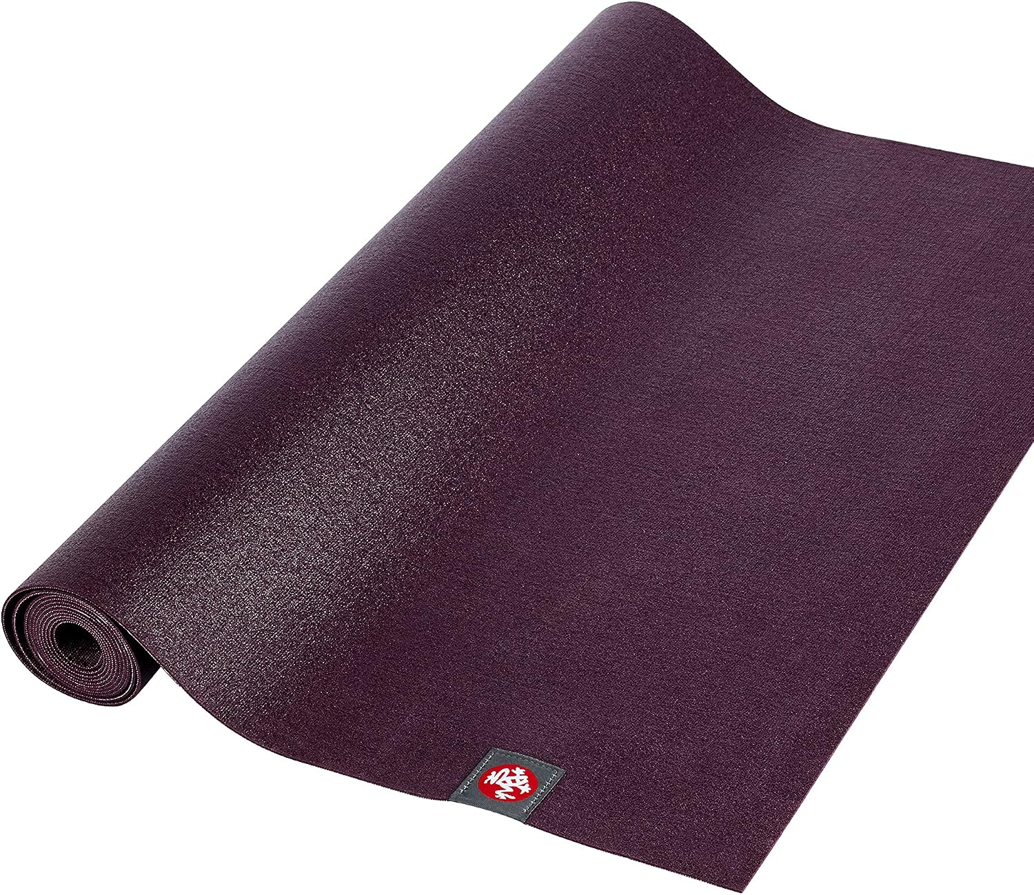 Purple Manduka eKO SuperLite Acai travel yoga mat partly unrolled